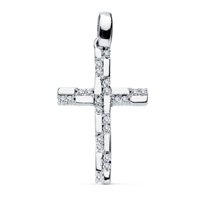 18K CRUZ ORO BLANCO CIRCONITA 19X12 MM