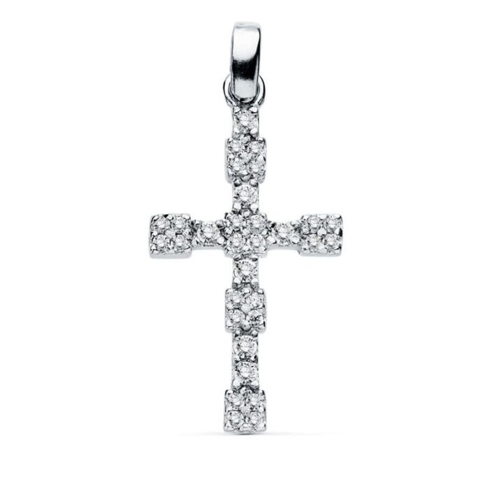 18K CRUZ ORO BLANCO CIRCONITA 21X13 MM
