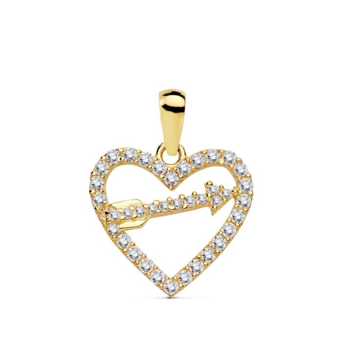 18K COLGANTE ORO AMARILLO CORAZON Y FLECHA 15X13 MM