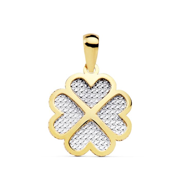 18K COLGANTE BICOLOR TREBOL CORAZON  16X16 MM