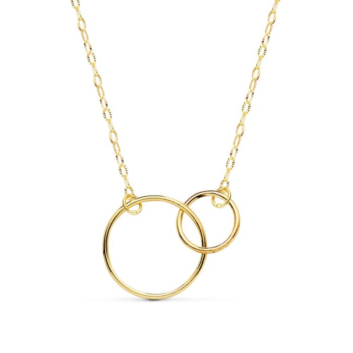 18K COLLAR ORO AMARILLO DOBLE ARO 14 Y 8 MM CADENA 42CM
