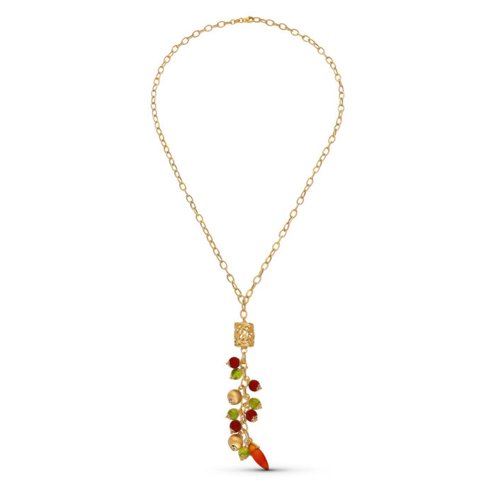 18K GARGANTILLA ORO AMARILLO JAULA Y PIEDRAS COLOR