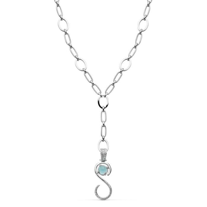 18K GARGANTILLA ORO BLANCO 44CM COLGANTE CON PIEDRA AZUL