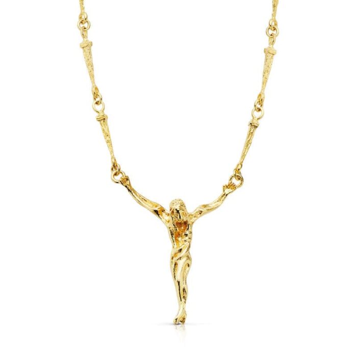 18K CRISTO DE DALI CON ASAS ORO AMARILLO 33X28 MM CADENA CLAVOS 60CM