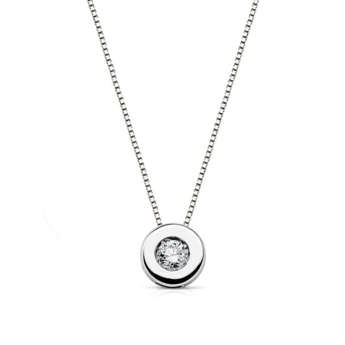 18K GARGANTILLA ORO BLANCO CHATON 6MM  DIAMANTE DE LABORATORIO 0,080 QTS. H-SI CADENA 42CM