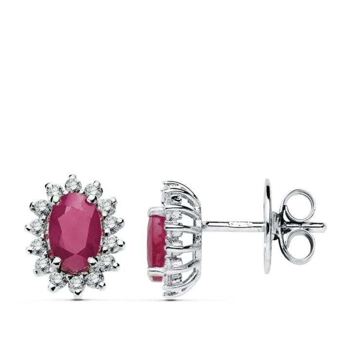 18K PENDIENTES ORO BLANCO 28 DIAMANTES LABORATORIO Y RUBI 6X4 MM 1,10 QT  0,28 QTS. VS2-G CIERRE PRESION 9,5X8 MM