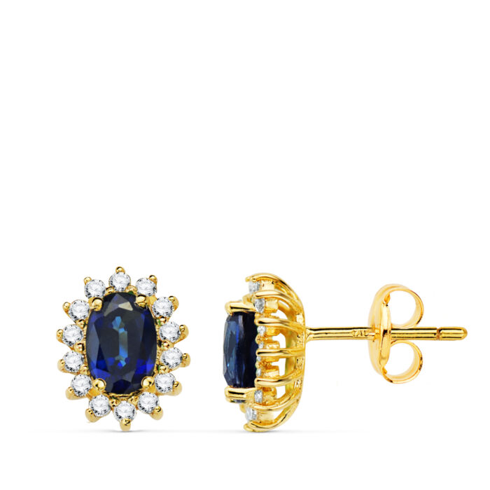 18K PENDIENTES ORO AMARILLO ZAFIRO DIFUSION 6X4 MM 1,24 QT Y 28 DIAMANTES LABORATORIO 0,280QT VS2-G. 9,5X8 MM CIERRE PRESION