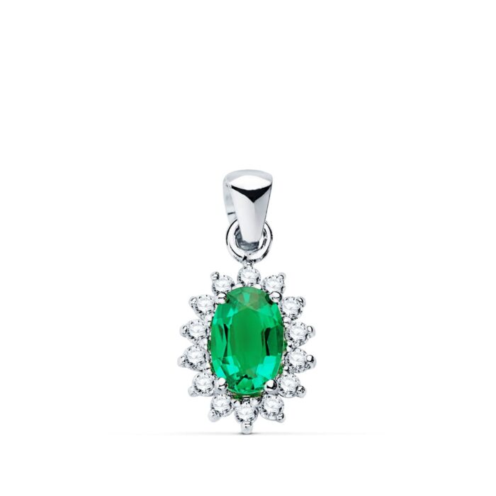 18K COLGANTE ORO BLANCO ESMERALDA RECRISTALIZADA 6X4 MM 0,39 QT. 14 DIAMANTES LABORATORIO 0,14 QTS. VS2-G. 9,5X8 MM
