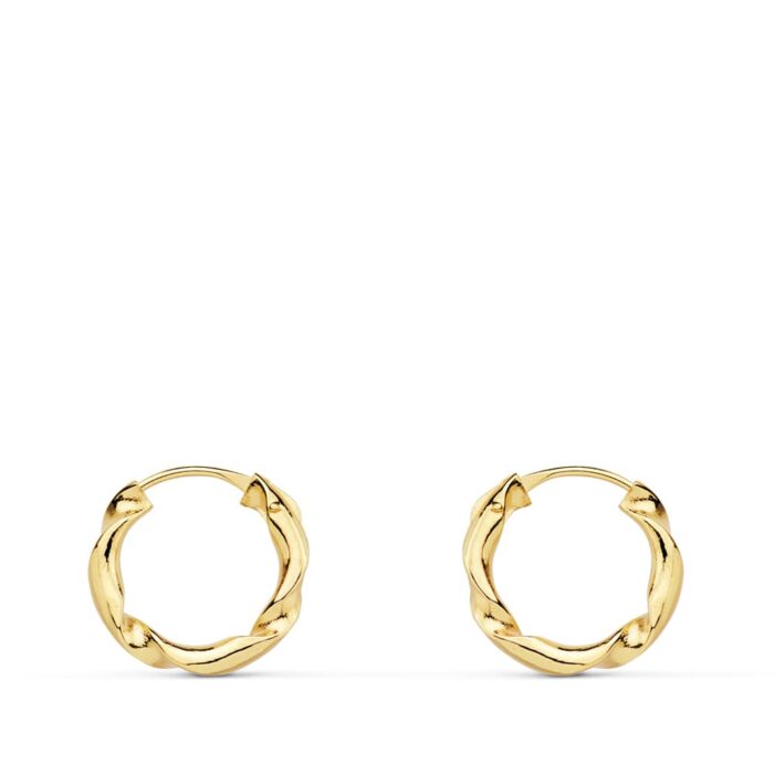 18K AROS ORO AMARILLO HUECOS RETORCIDOS. 12X2 MM