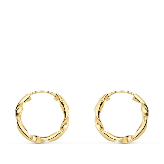 18K AROS ORO AMARILLO HUECOS RETORCIDOS. 14X2 MM