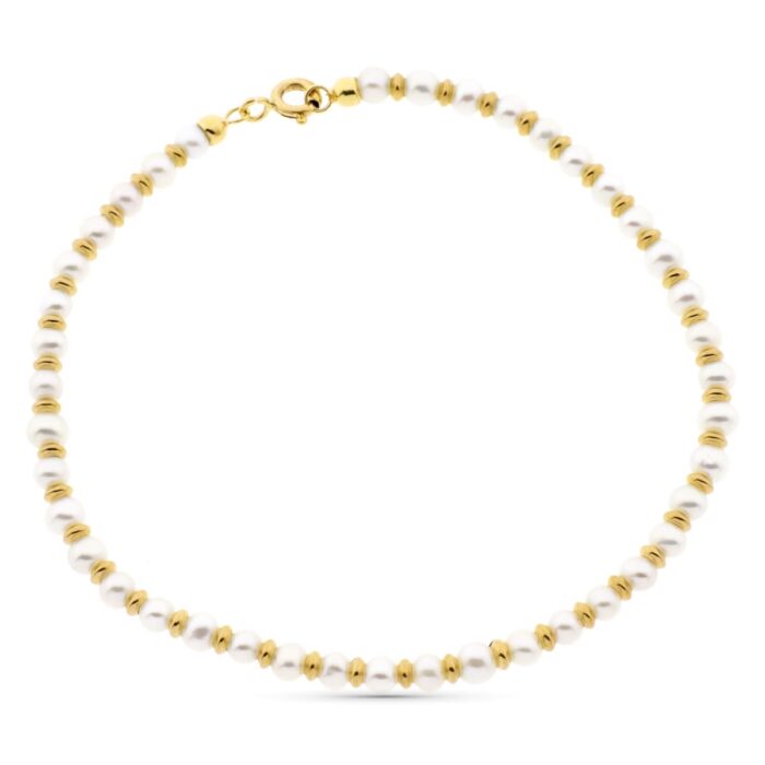 18K PULSERA ORO AMARILLO PERLA 3 MM Y ANILLAS BRILLO 19CM