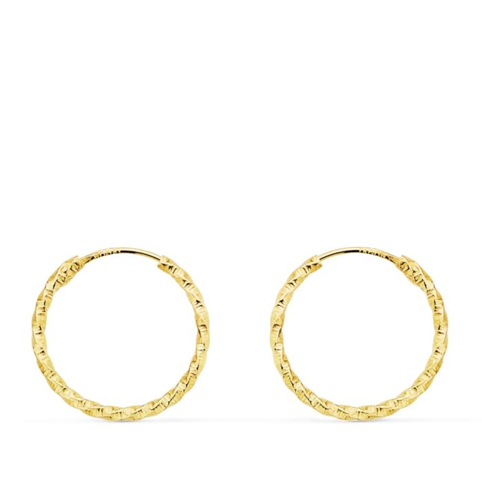 18K AROS ORO AMARILLO HUECOS RETORCIDOS CON TALLADO 15X1.30 MM