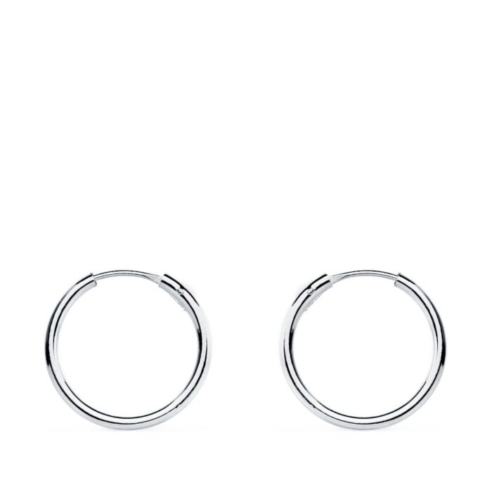 18K PENDIENTES AROS ORO BLANCOS HUECOS REDONDOS 13 X 1.20 MM
