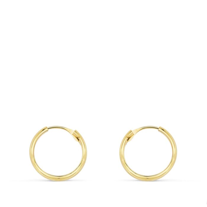 18K AROS HUECOS ORO AMARILLO MEDIA CAÑA LIGEROS.14X3 MM