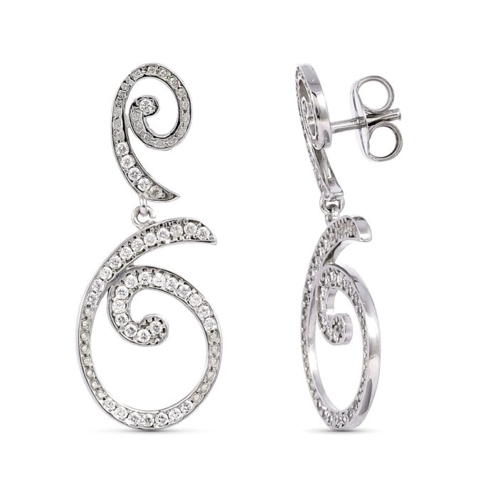 18K PENDIENTES LARGOS ORO BLANCO CON CIRCONITA 35X14 MM CIERRE PRESION