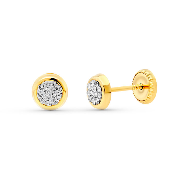 18K PENDIENTES ORO AMARILLO REDONDOS CIRCONITA 5 MM. CIERRE TUERCA