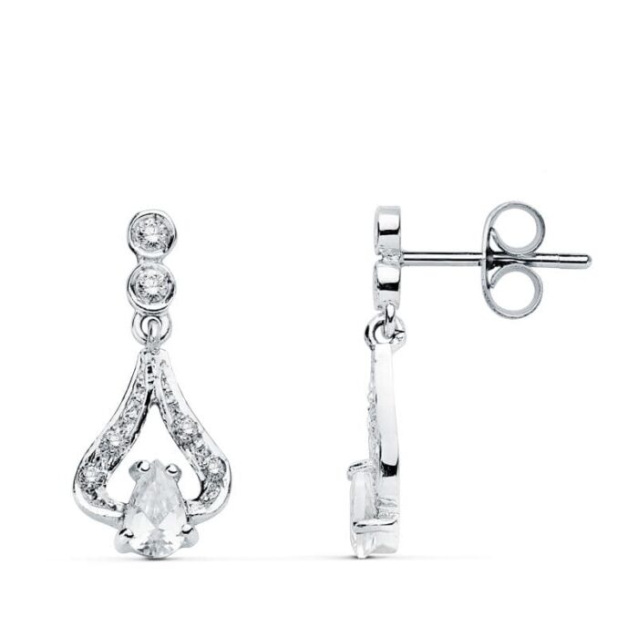 18K PENDIENTES ORO BLANCO CIRCONITA 18X8 MM CIERRE PRESION