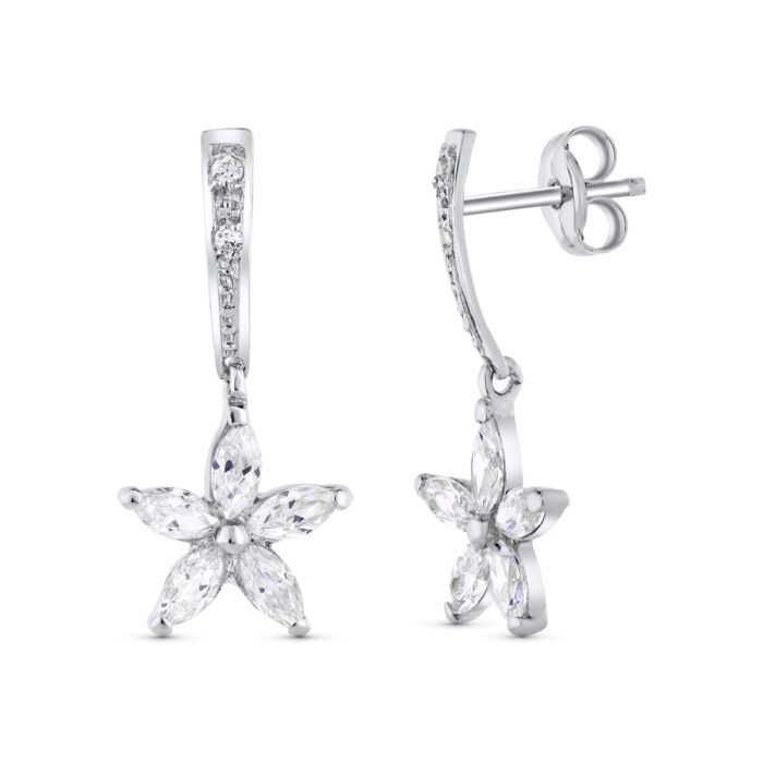 18K PENDIENTES ORO BLANCO FLOR PRESION. 20X9 MM CIERRE PRESION
