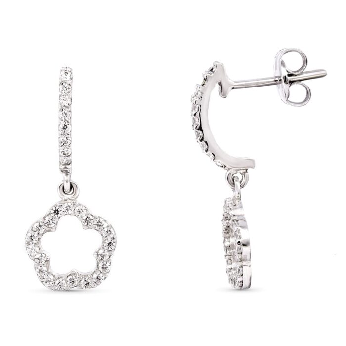 18K PENDIENTES LARGOS ORO BLANCO CON CIRCONITA 19X7 MM CIERRE PRESION