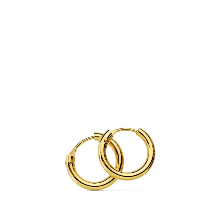 18K PENDIENTES AROS REDONDOS LISOS LIGEROS ORO AMARILLO 10X1.50 MM