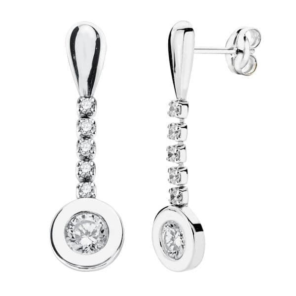 18K PENDIENTES ORO BLANCO CIRCONITA 25X7 MM CIERRE PRESION