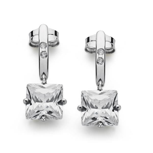 18K PENDIENTES ORO BLANCO PIEDRA 7X7 MM CIERRE PRESION