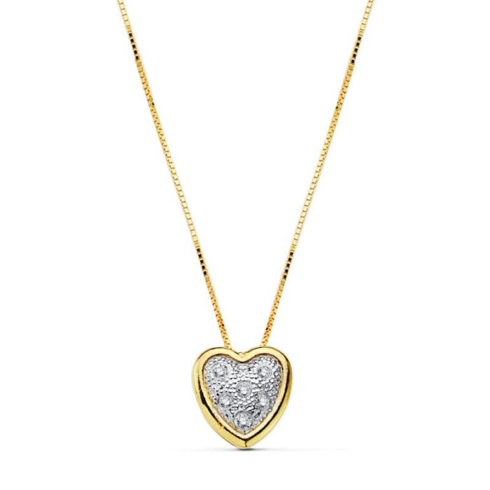 18K COLGANTE CORAZON CADENA ORO BICOLOR 42CM