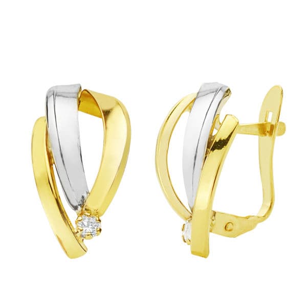 18K PENDIENTES ORO BICOLOR BANDAS 15X8 MM CIERRE CATALAN