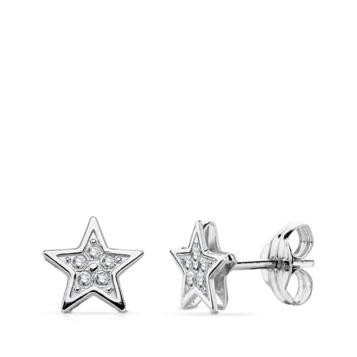 18K PENDIENTES ORO BLANCO ESTRELLA 6.5X6.5 MM CIERRE PRESION