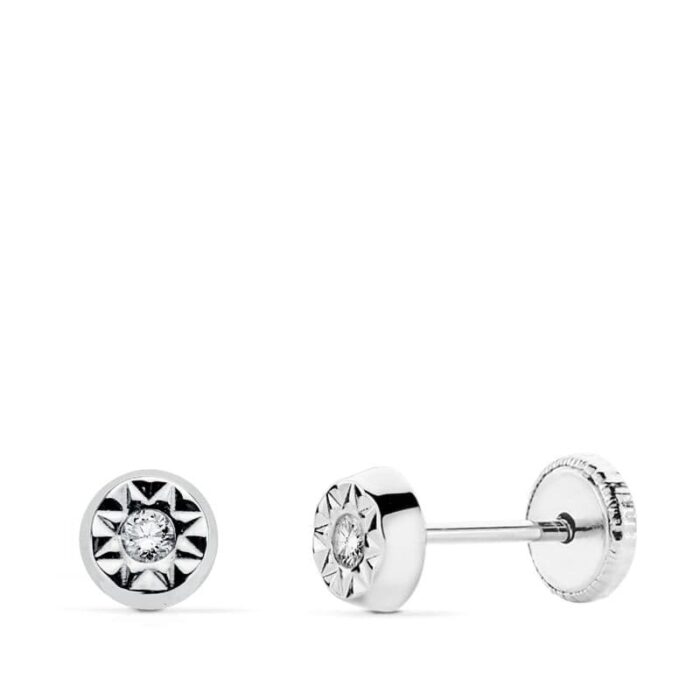 18K PENDIENTES CIRCONITA ORO BLANCO 5 MM CIERRE TUERCA
