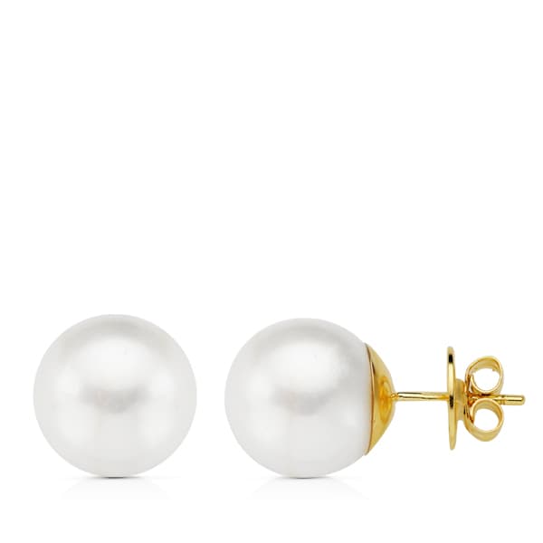 18K PENDIENTES PERLA  AUSTRALIANA ORO AMARILLO 12-12.5 MM CIERRE PRESION