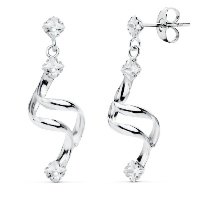 18K PENDIENTES LARGOS ORO BLANCO CIRCONITA CIERRE PRESION