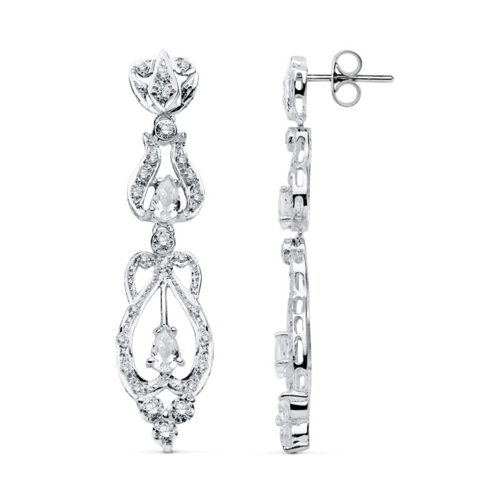 18K PENDIENTES ORO BLANCO CIRCONITA PRESION
