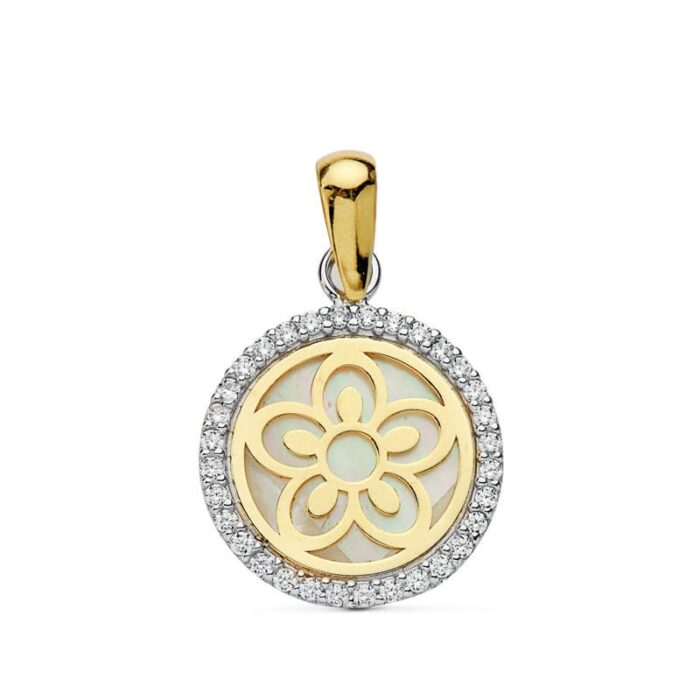 18K COLGANTE BICOLOR FLOR NACAR 12 MM