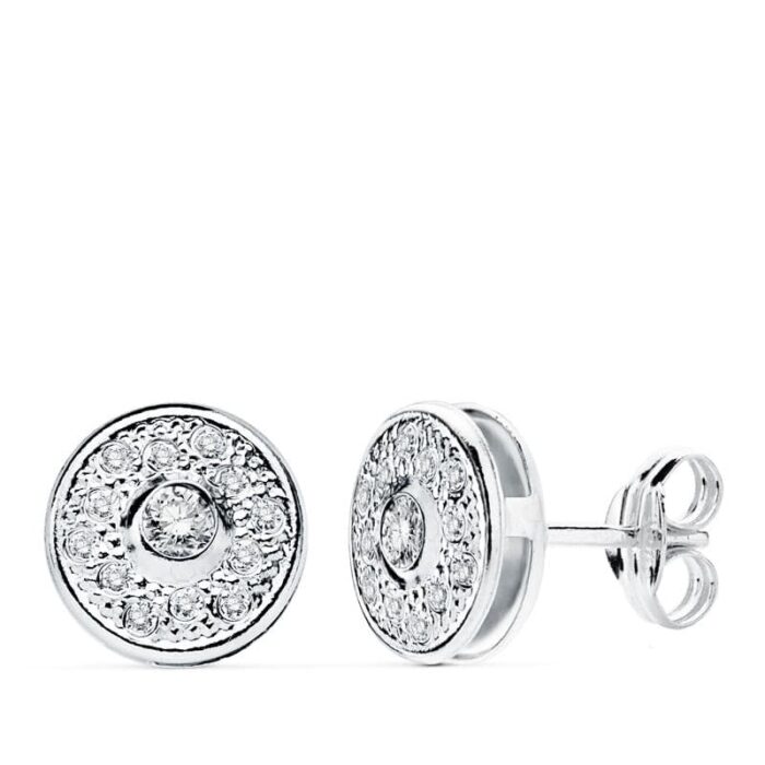 18K PENDIENTES ORO BLANCO REDONDOS 8 MM CIERRE PRESION
