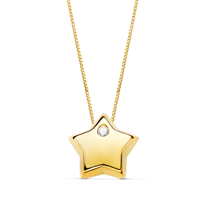18K COLGANTE ESTRELLA CIRCONITA CADENA ORO AMARILLO 42CM