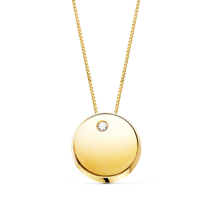 18K COLGANTE REDONDO CIRCONITA ORO AMARILLO CADENA 42CM