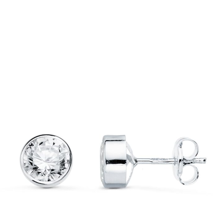 18K PENDIENTES CIRCONITA REDONDOS 5 MM ORO BLANCO PRESION