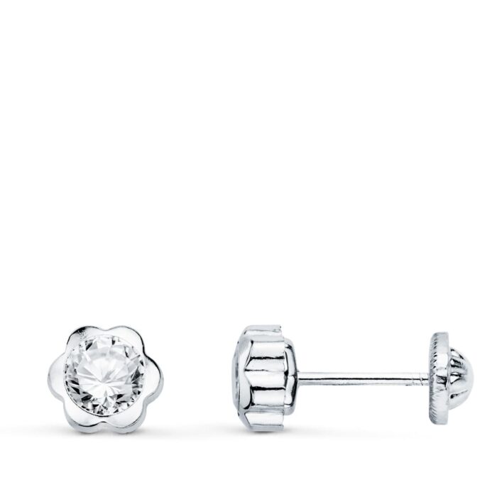 18K PENDIENTES MARGARITA 7MM CIRCONITA ORO BLANCO CIERRE TUERCA