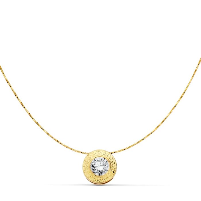 18K COLLAR ORO AMARILLO CON CIRCONITA 6.5 MM GRECA Y CADENA 42CM