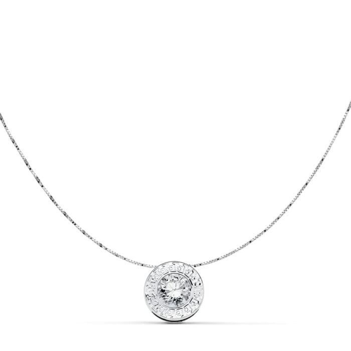 18K GARGANTILLA ORO BLANCO  CON COLGANTE 6,5 MM  CON GRECA Y CIRCONITA Y CADENA 42CM