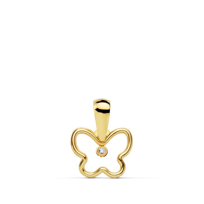 18K COLGANTE ORO AMARILLO MINI MARIPOSA CIRCONITA 9 X 8 MM