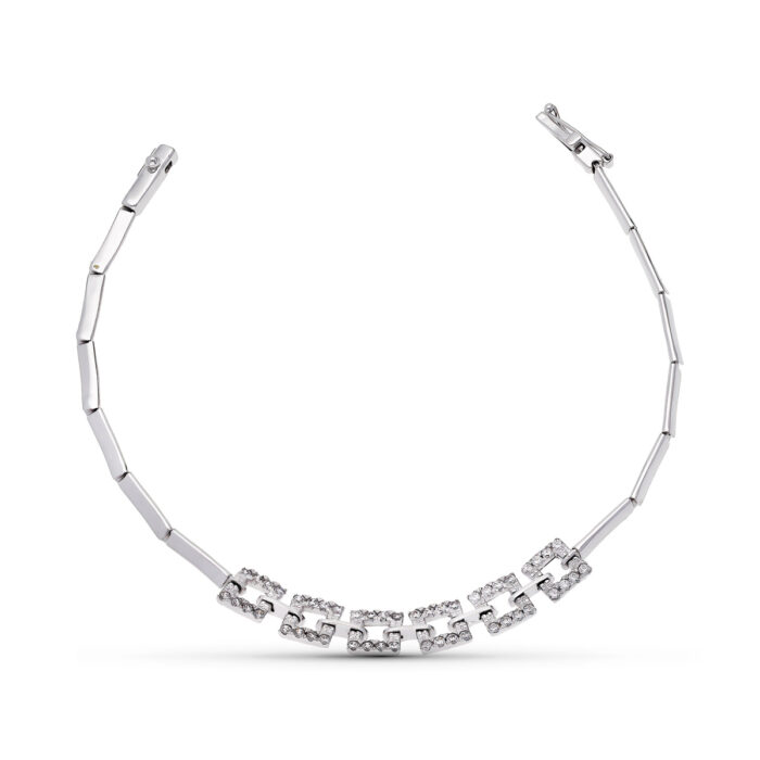 18K PULSERA ORO BLANCO CUADRADOS CIRCONITAS