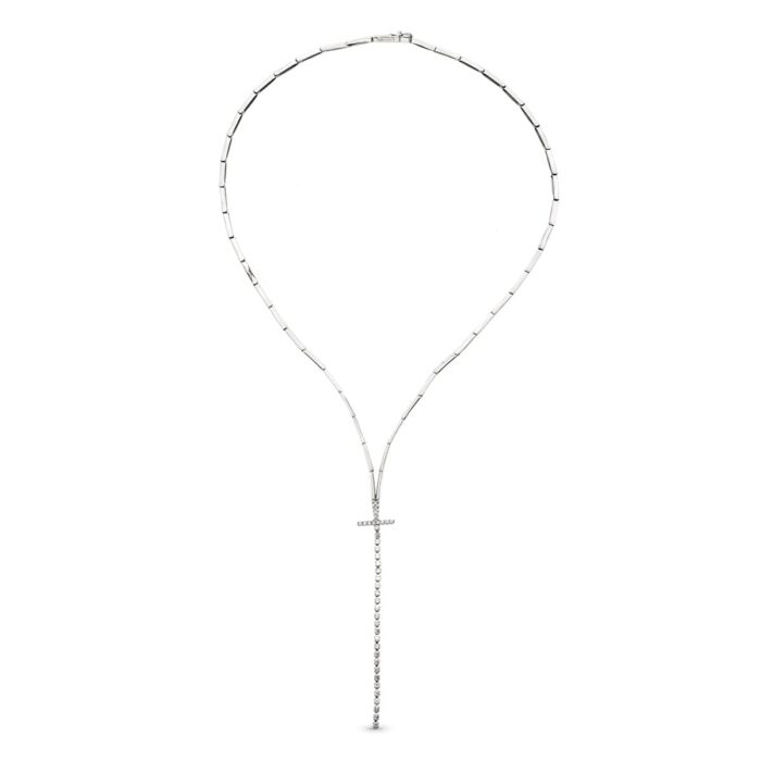 18K GARGANTILLA ORO BLANCO CRUZ CON CIRCONITAS