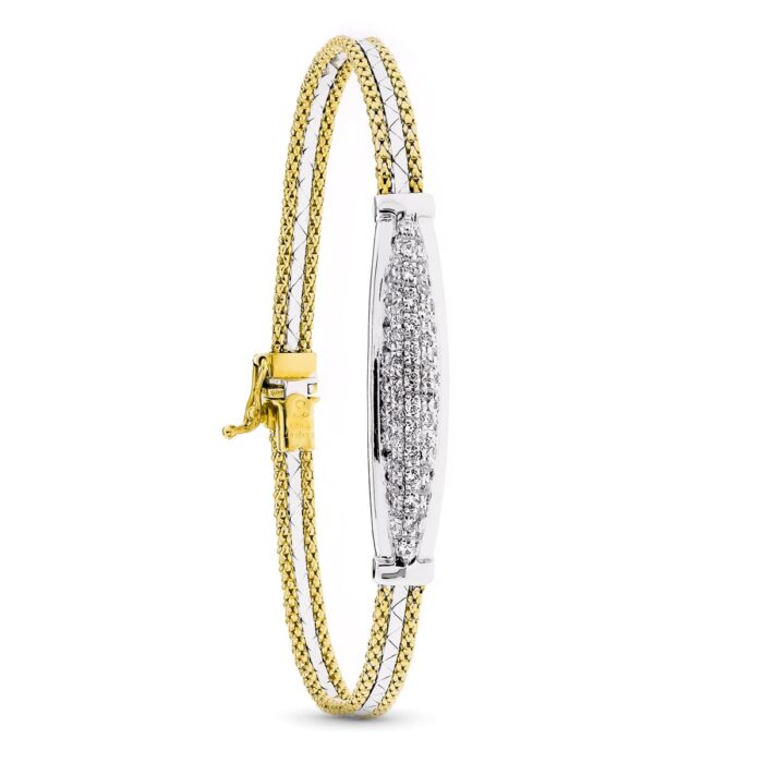 18K PULSERA ORO BICOLOR SEMIRIGIDA CON CIRCONITAS