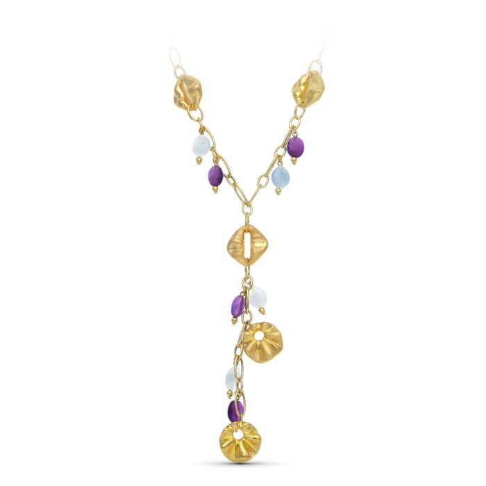 18K GARGANTILLA ORO AMARILLO FLORES Y PIEDRAS COLOR