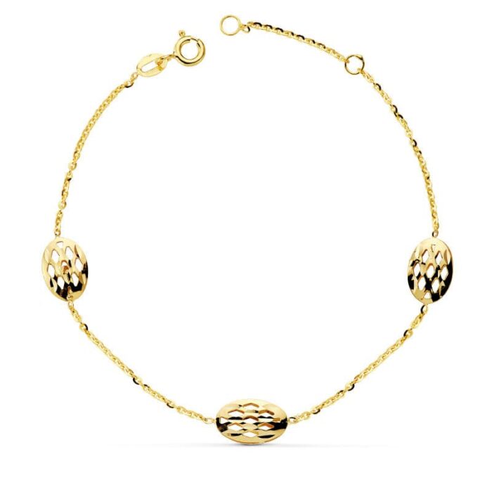 18K PULSERA ORO AMARILLO OVALES CALADOS 19.5CM