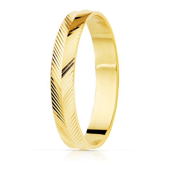 ALIANZA ORO AMARILLO 18K TALLADO ESPIGA BRILLO ANCHO 3.5 MM