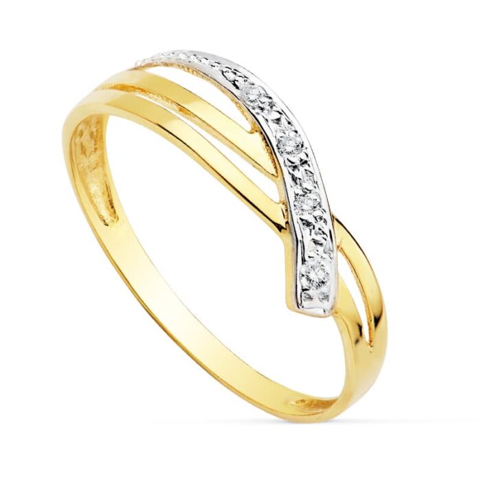 18K SORTIJA ORO BICOLOR CON CIRCONITA  ANCHO: 5,5 MM