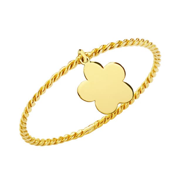 18K SORTIJA ORO AMARILLO CUERPO FINO RIZADO Y COLGANTE FLOR. ANCHO: 0.5 MM